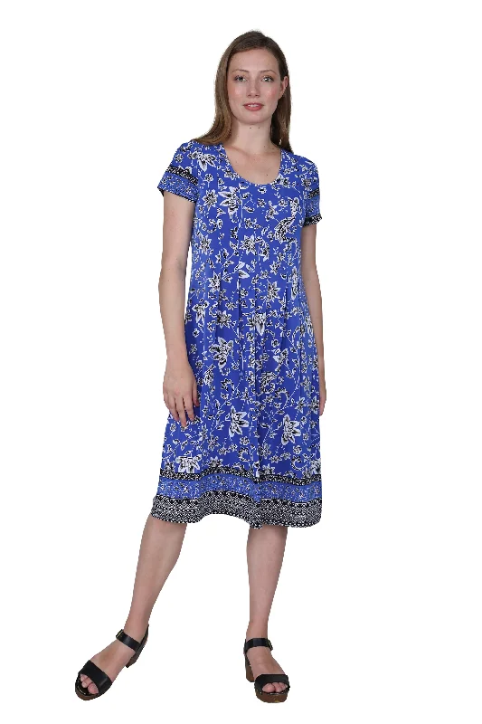 La Cera Floral Border Print Short Sleeve Dress