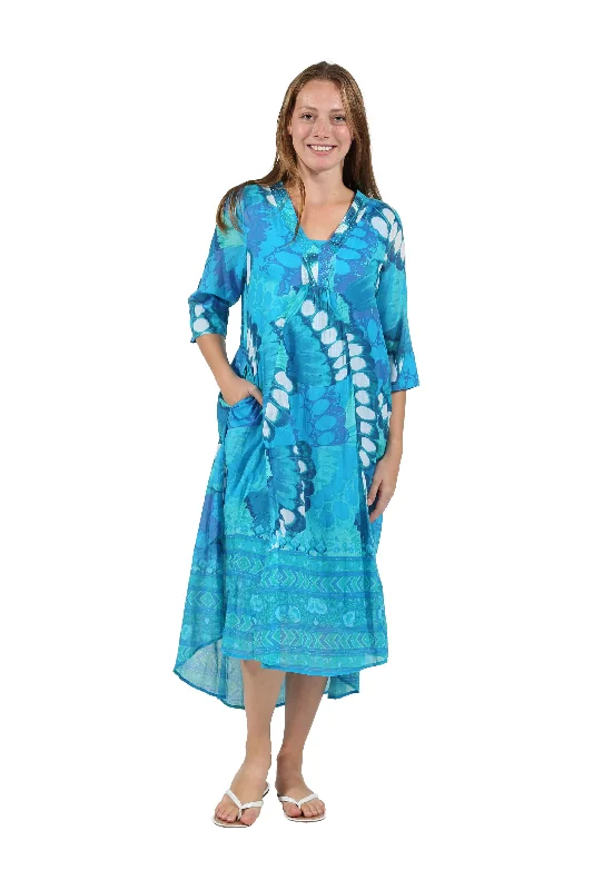 La Cera Women's High-Low Printed Caftan Turquoise