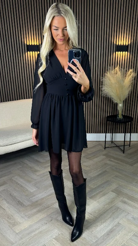 Sylvia Black V Neck Mini Dress