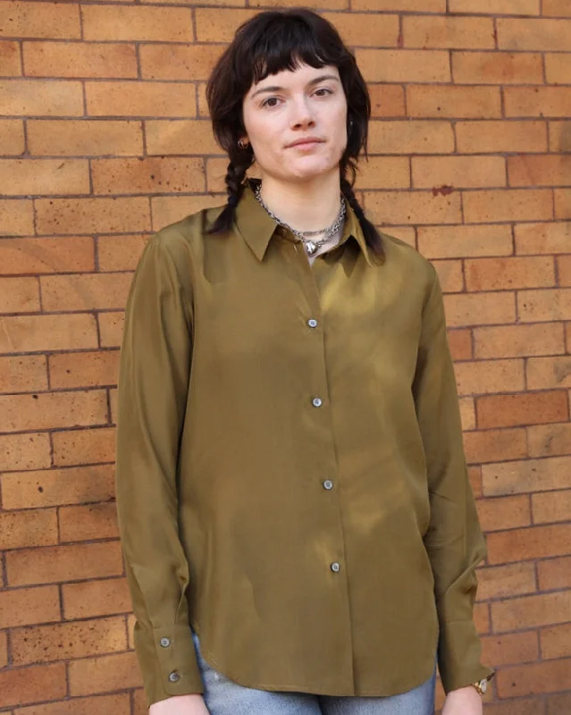 Barena Delia Blouse in Olive Silk