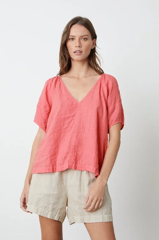 CALLIN PUFF SLEEVE LINEN TOP