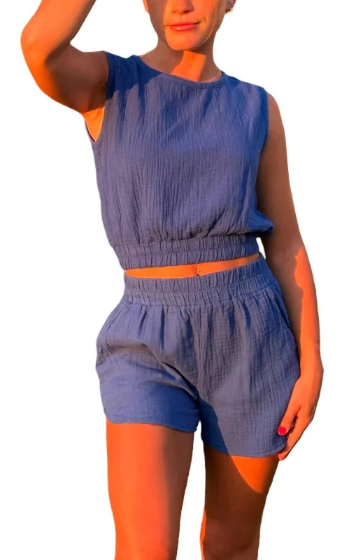 Elastic Waist Pocket Short In Cerulean