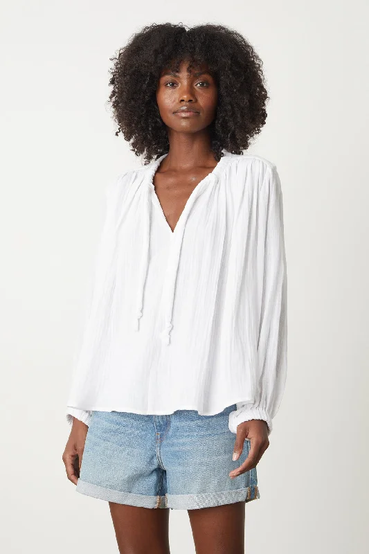 KATHLEEN COTTON GAUZE V-NECK TOP