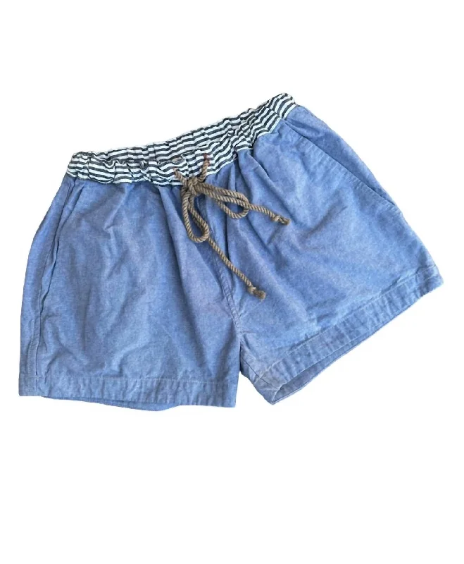 Women's Drawstring Short Short In Washed Chambray