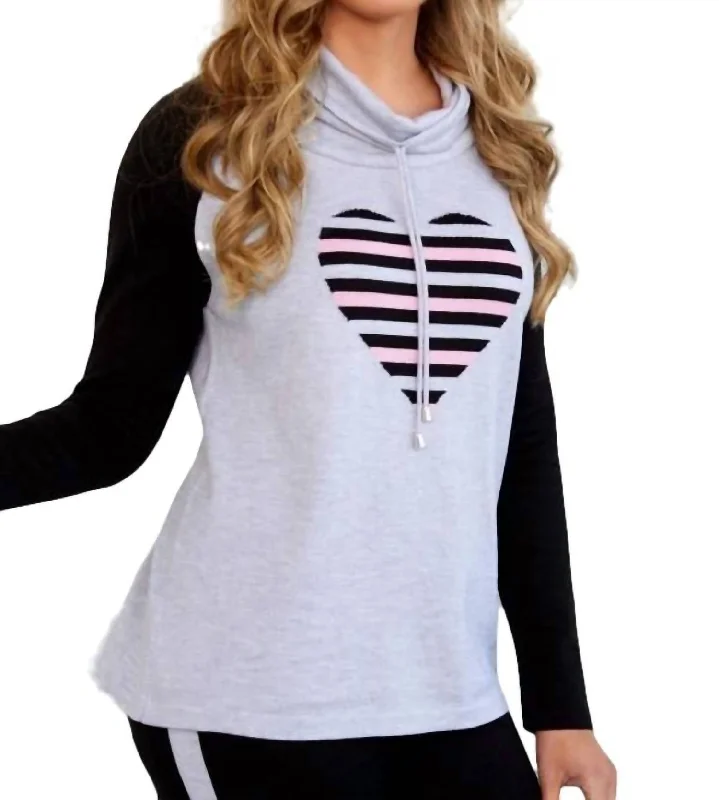 Drawstring With Heart Sweatshirt In Frost