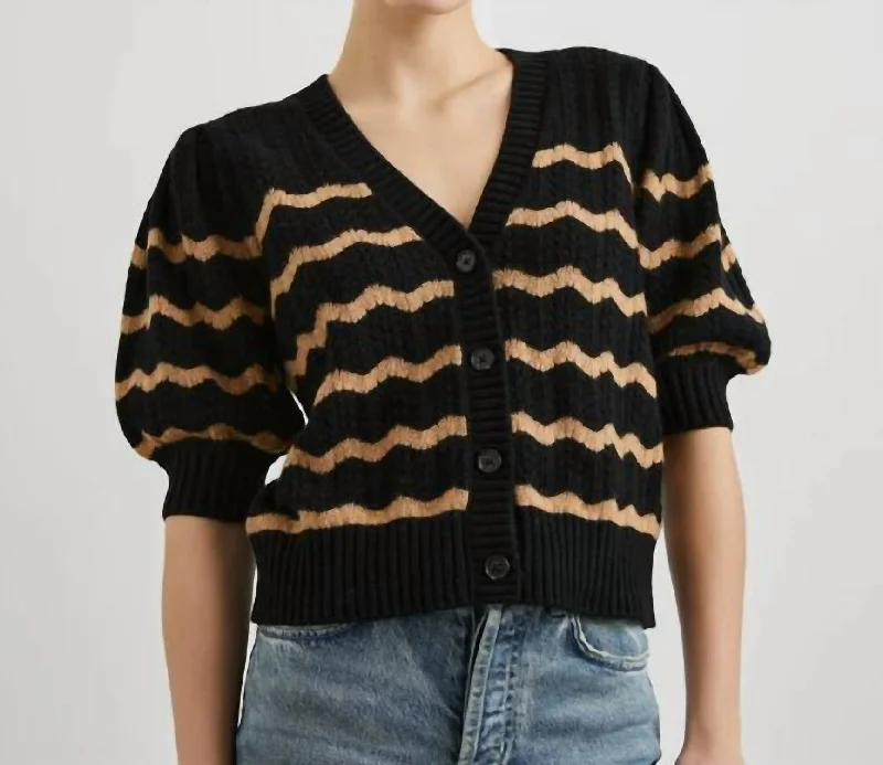 Isla Cardigan In Black Camel Stripe