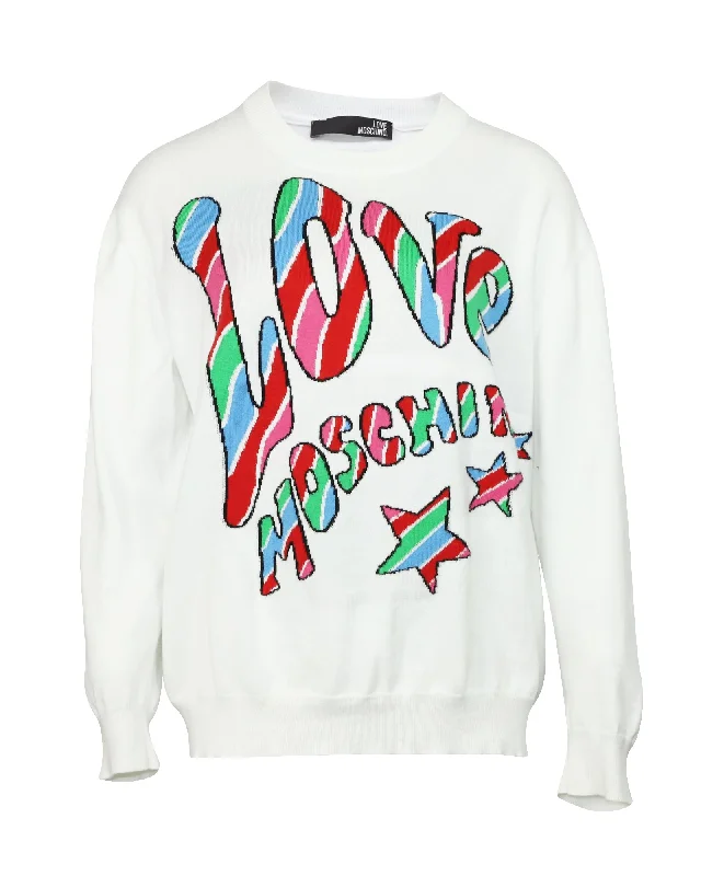 Love Moschino Logo-Print Sweatshirt in White Print Cotton