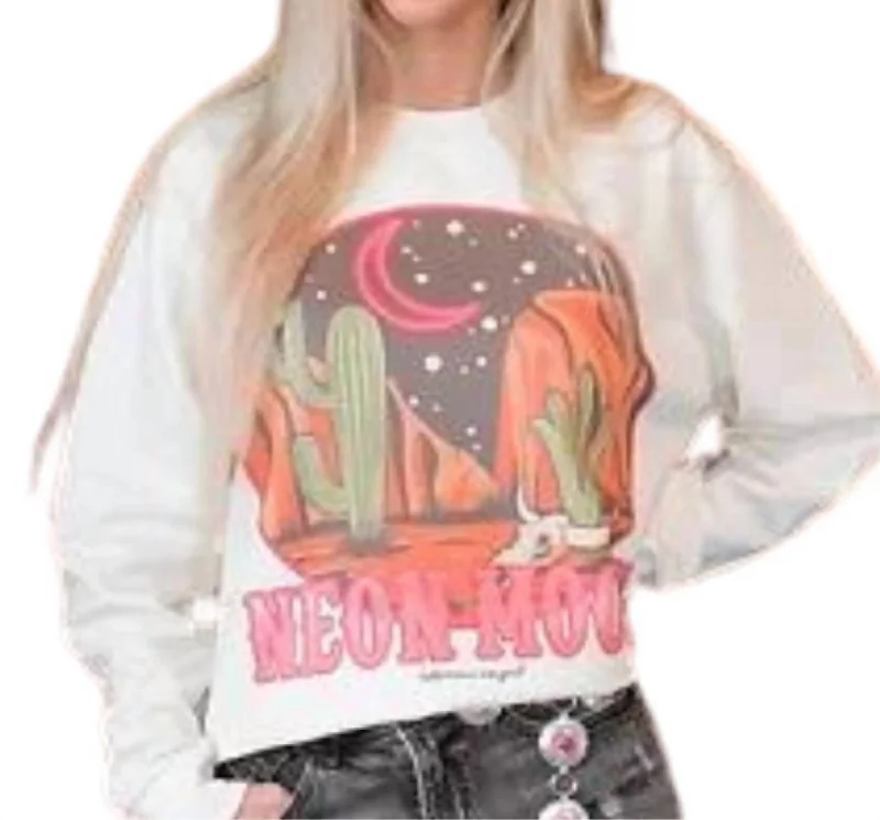 Neon Moon Cropped Sweatshirt In Cream