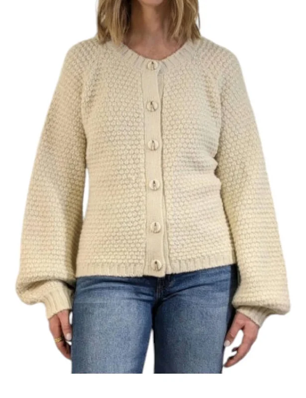 Puffed Raglan Sleeve Cardigan In Birch