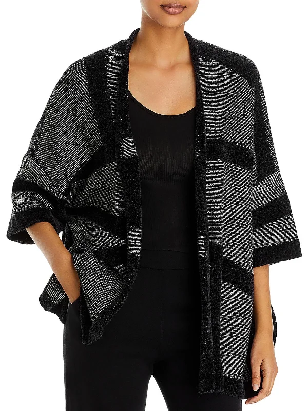 Womens Jacquard Side Slits Poncho Sweater