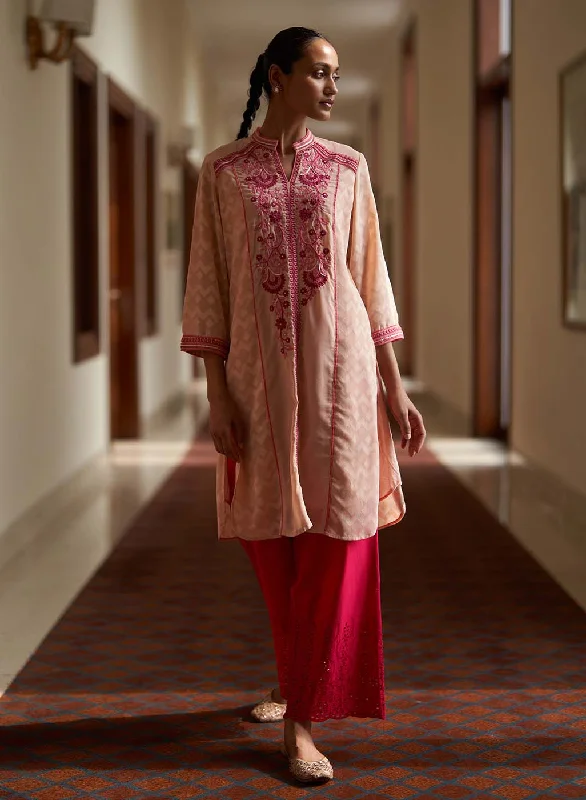 Pink Embroidery Knee Length Kurti