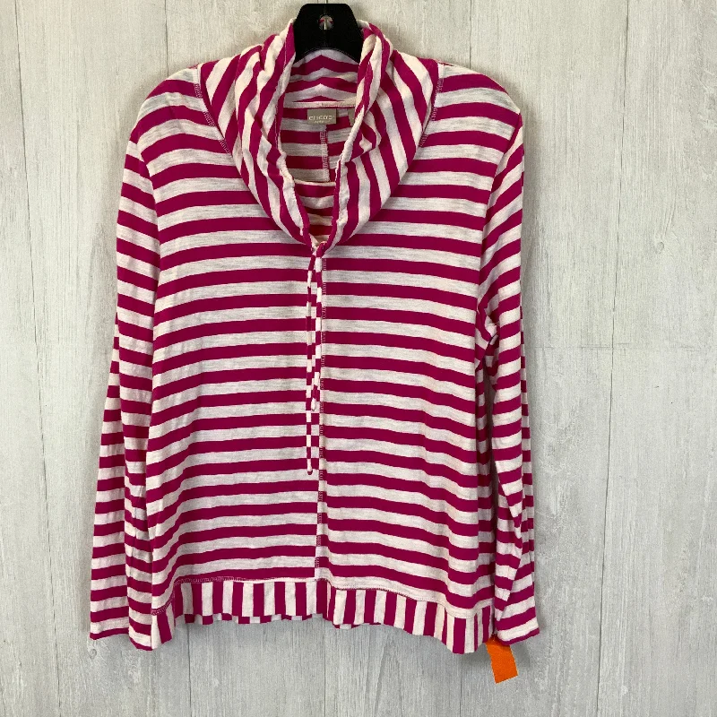 Top Long Sleeve By Chicos In White Pink, Size: L