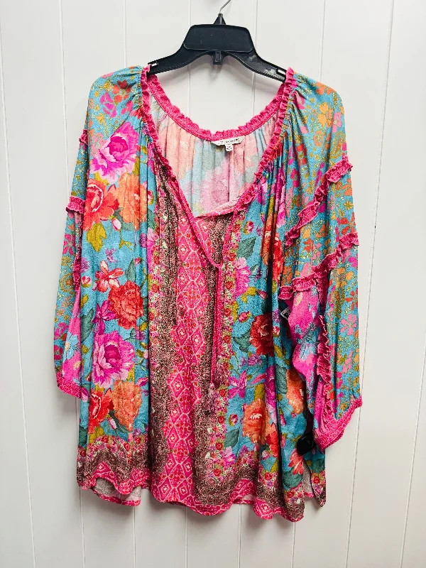 Top Long Sleeve By John Mark In Blue & Pink, Size: 2x