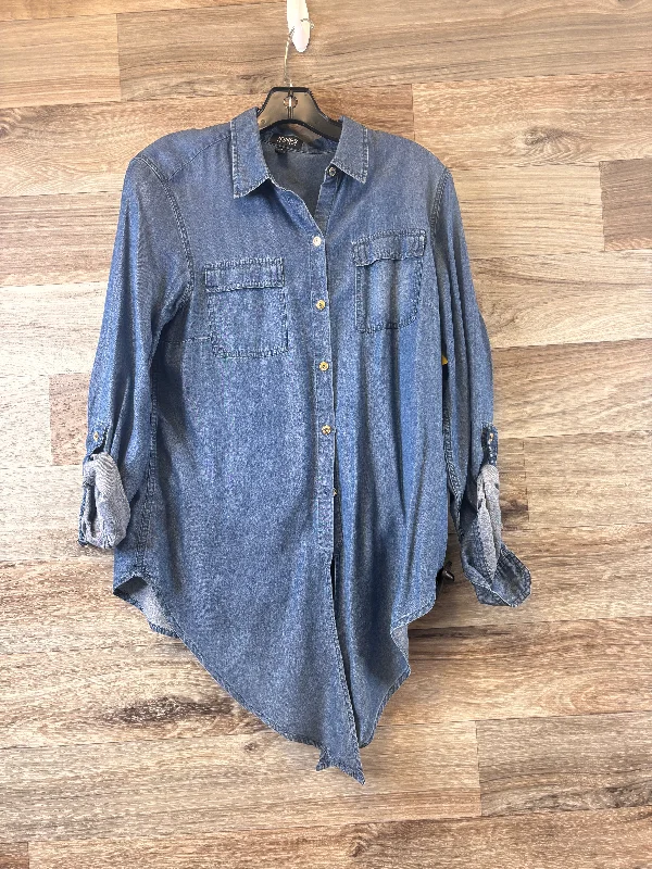 Top Long Sleeve By Jones New York In Blue Denim, Size: M