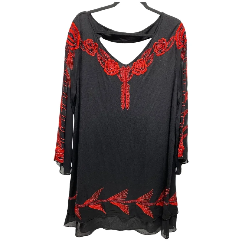 Tunic Long Sleeve By Clothes Mentor In Black & Red, Size: Xl