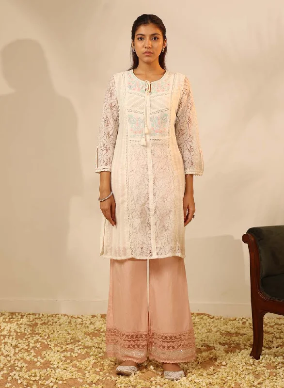 White Rachael Kurti with Keyhole Neck