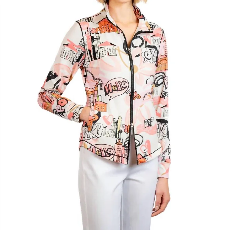 Micro Knit Printed Jacket In Cantaloupe