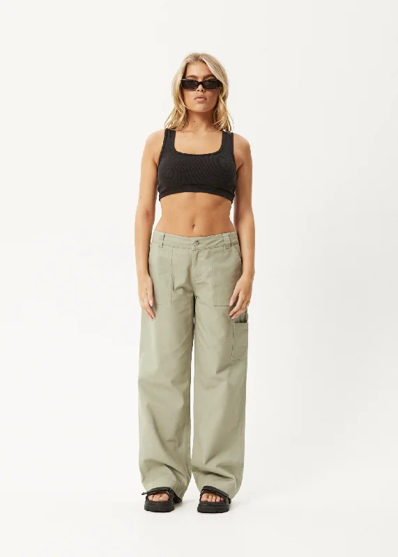 AFENDS Womens Lexi - Low Rise Carpenter Pants - Eucalyptus