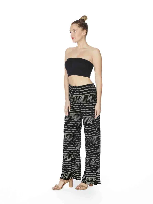 Tianello Taupe Stripe Knit Flood Pant-Black