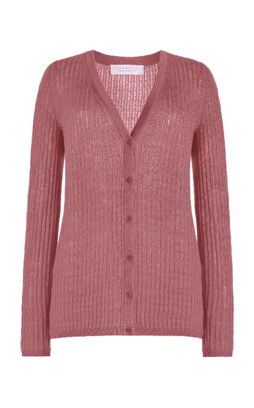 Emma Pointelle Knit Cardigan in Rose Quartz Cashmere Silk