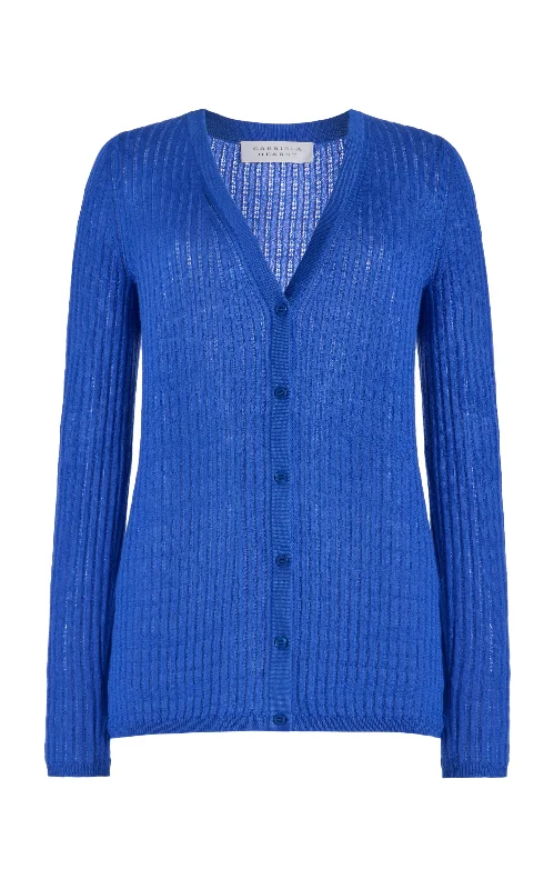 Emma Pointelle Knit Cardigan in Sapphire Cashmere Silk